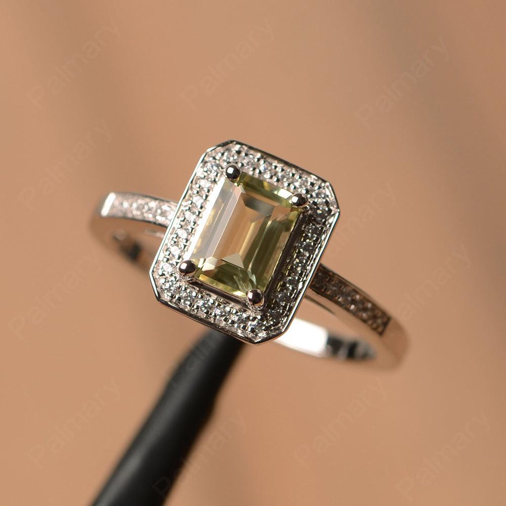 Emerald Cut Lemon Quartz Halo Rings - Palmary