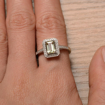 Emerald Cut Lemon Quartz Halo Rings - Palmary