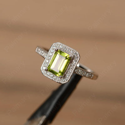 Emerald Cut Peridot Halo Rings - Palmary