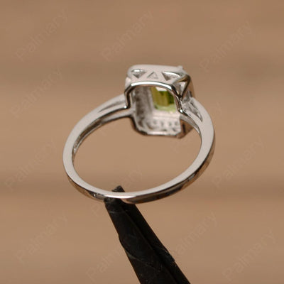 Emerald Cut Peridot Halo Rings - Palmary