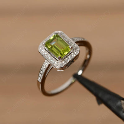 Emerald Cut Peridot Halo Rings - Palmary