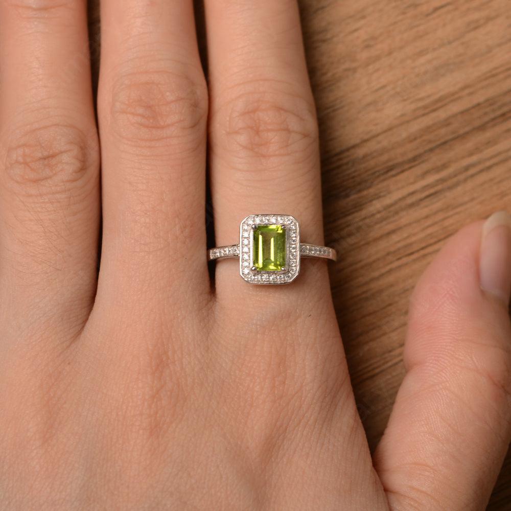 Emerald Cut Peridot Halo Rings - Palmary