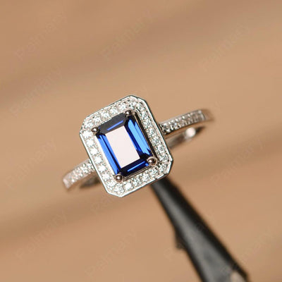 Emerald Cut Sapphire Halo Rings - Palmary