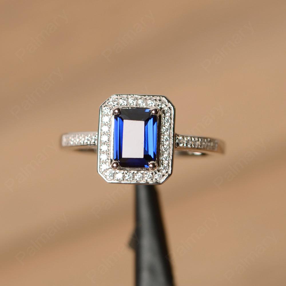 Emerald Cut Sapphire Halo Rings - Palmary