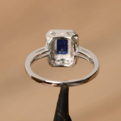 Emerald Cut Sapphire Halo Rings - Palmary