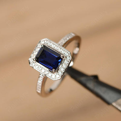 Emerald Cut Sapphire Halo Rings - Palmary