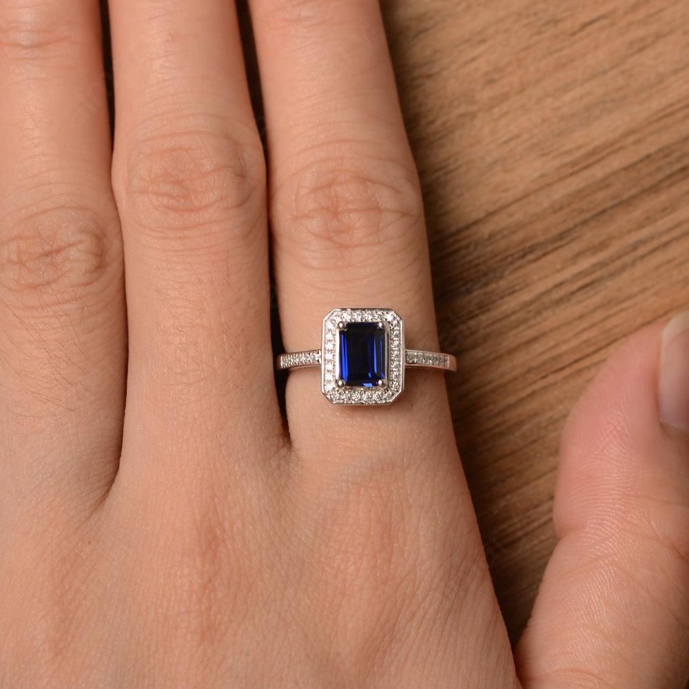 Emerald Cut Sapphire Halo Rings - Palmary