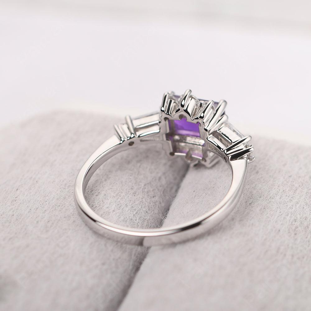 East West Emerald Cut Amethyst Ring Silver - Palmary