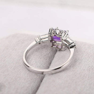 East West Emerald Cut Amethyst Ring Silver - Palmary