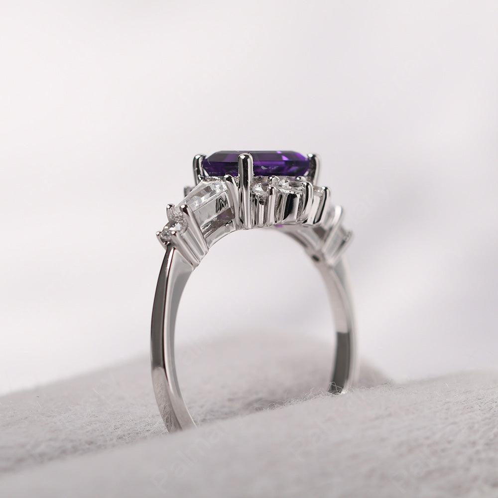 East West Emerald Cut Amethyst Ring Silver - Palmary