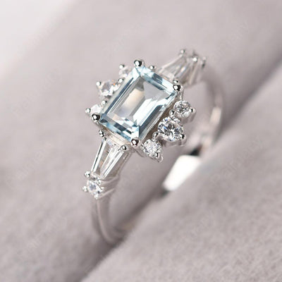 East West Emerald Cut Aquamarine Ring Silver - Palmary