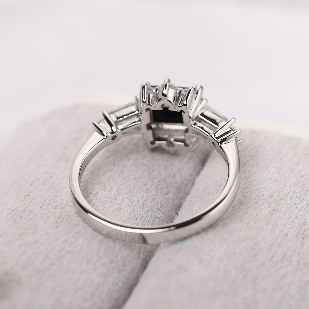 East West Emerald Cut Black Spinel Ring Silver - Palmary