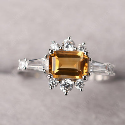 East West Emerald Cut Citrine Ring Silver - Palmary