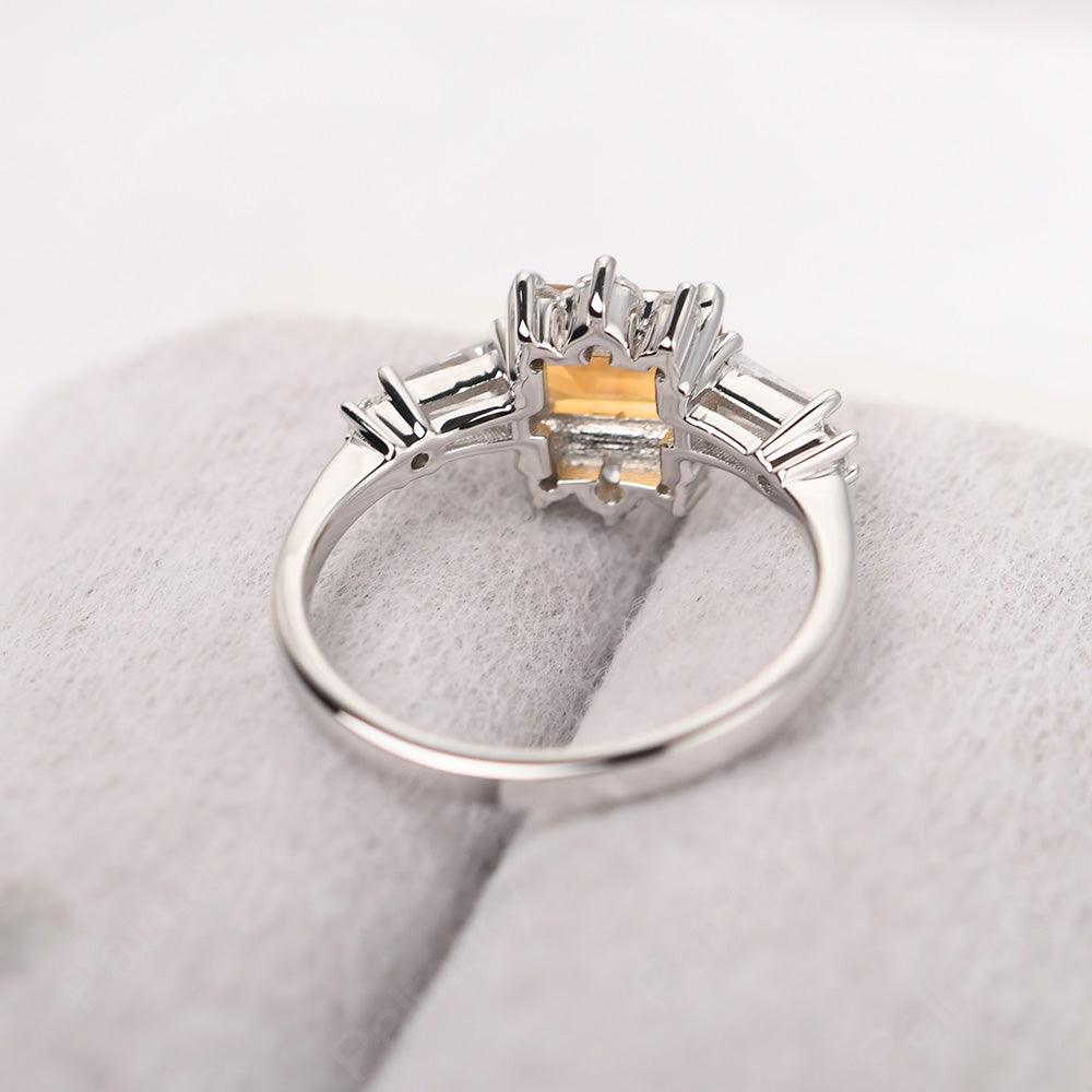 East West Emerald Cut Citrine Ring Silver - Palmary