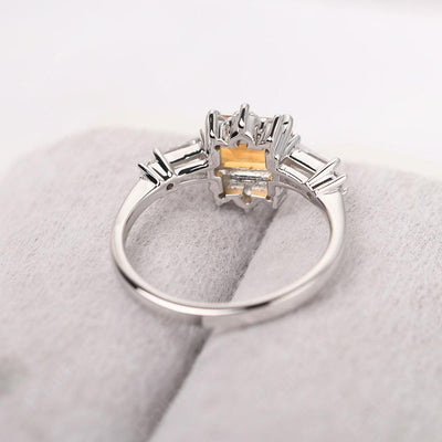 East West Emerald Cut Citrine Ring Silver - Palmary