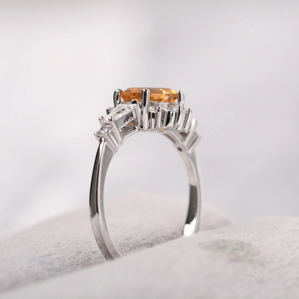 East West Emerald Cut Citrine Ring Silver - Palmary