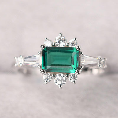 East West Emerald Cut Emerald Ring Silver - Palmary