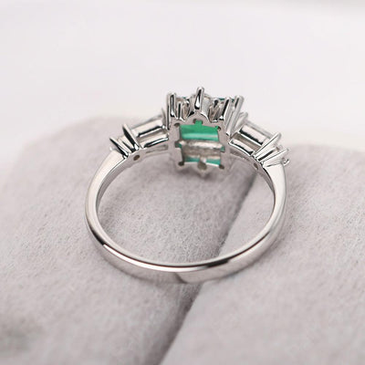 East West Emerald Cut Emerald Ring Silver - Palmary