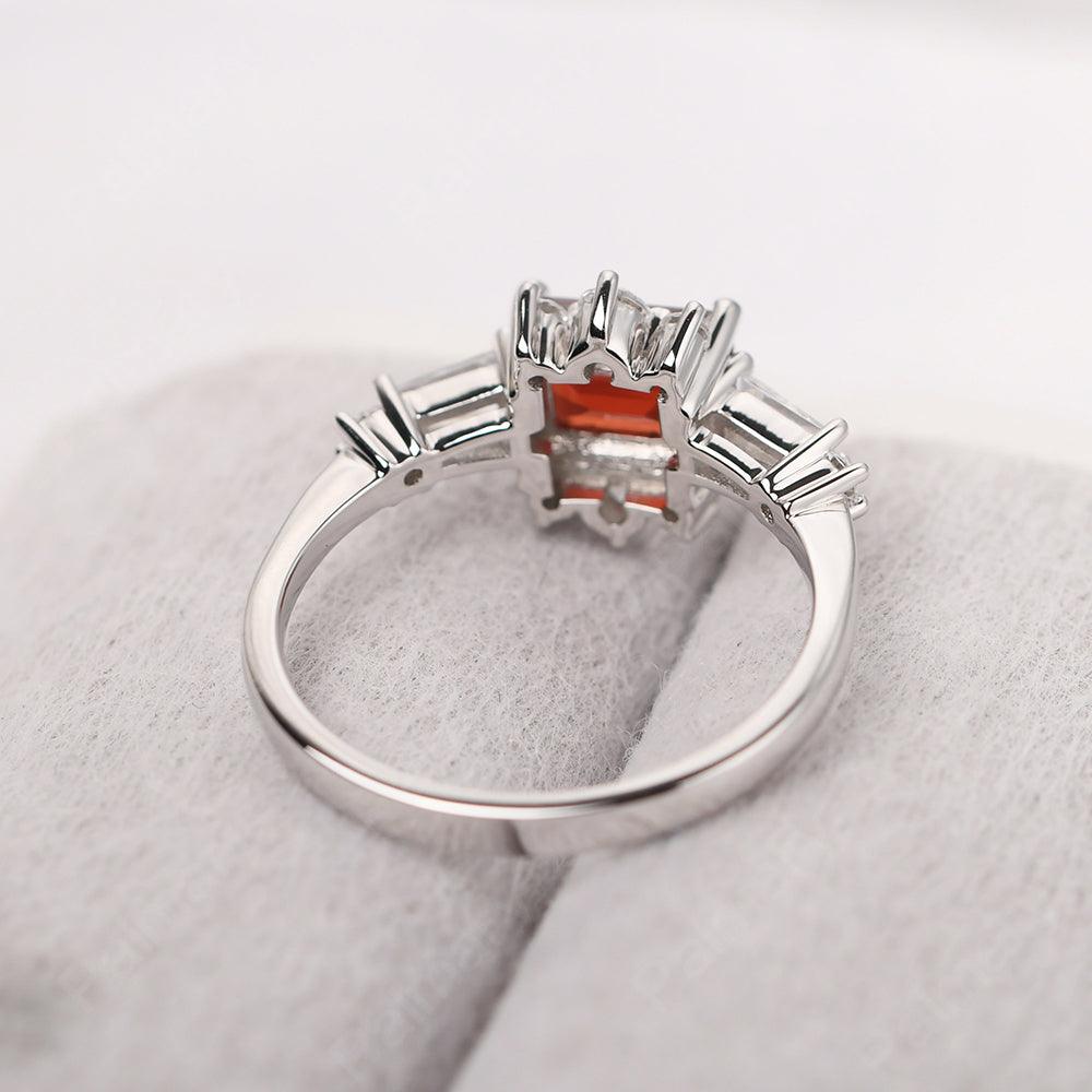 East West Emerald Cut Garnet Ring Silver - Palmary