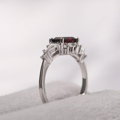 East West Emerald Cut Garnet Ring Silver - Palmary