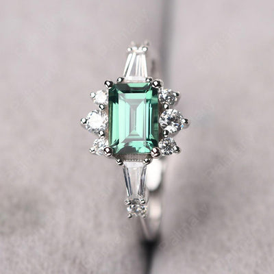 East West Emerald Cut Green Sapphire Ring Silver - Palmary