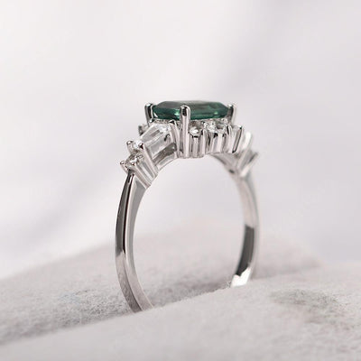East West Emerald Cut Green Sapphire Ring Silver - Palmary