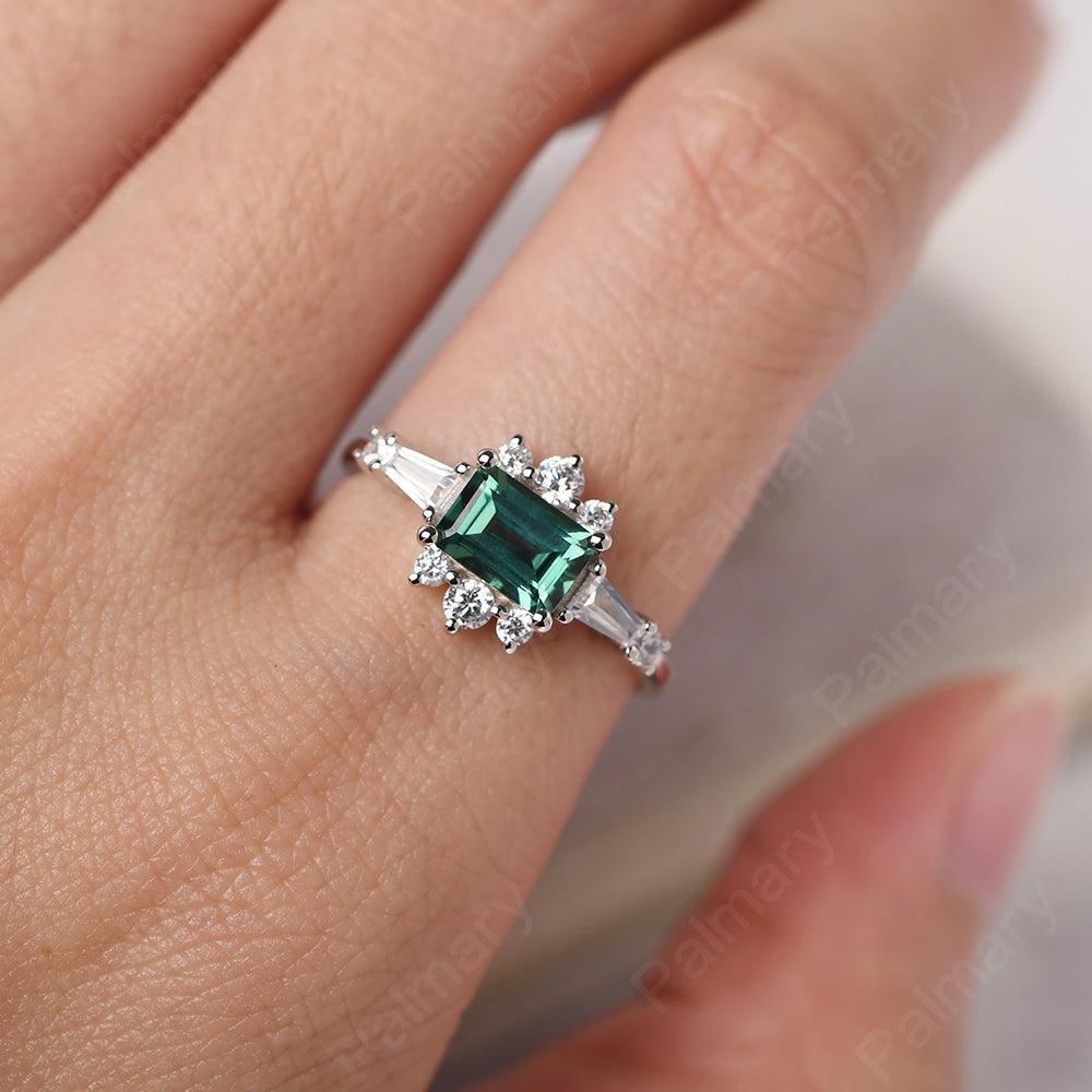 East West Emerald Cut Green Sapphire Ring Silver - Palmary