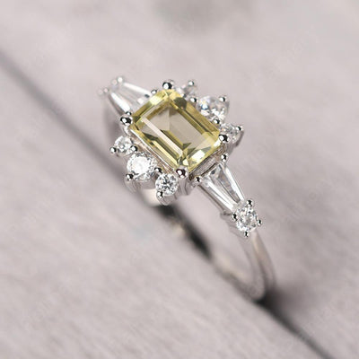 East West Emerald Cut Lemon Quartz Ring Silver - Palmary