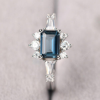 East West Emerald Cut London Blue Topaz Ring Silver - Palmary