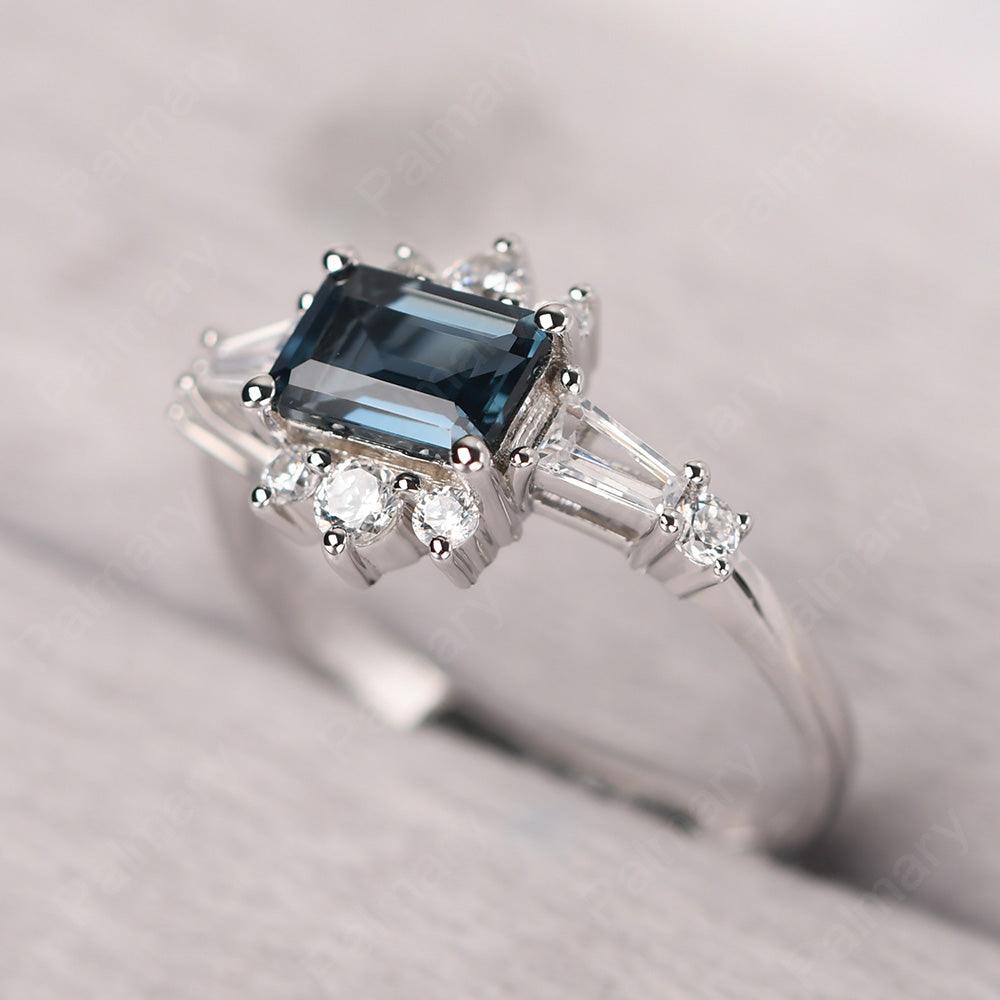 East West Emerald Cut London Blue Topaz Ring Silver - Palmary