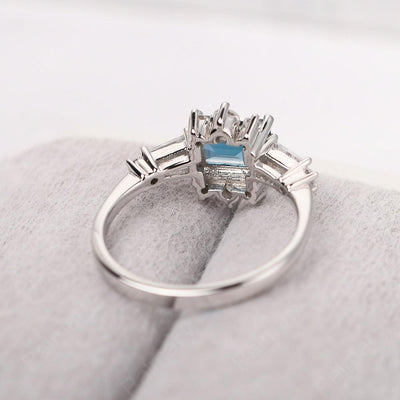 East West Emerald Cut London Blue Topaz Ring Silver - Palmary