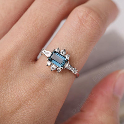 East West Emerald Cut London Blue Topaz Ring Silver - Palmary