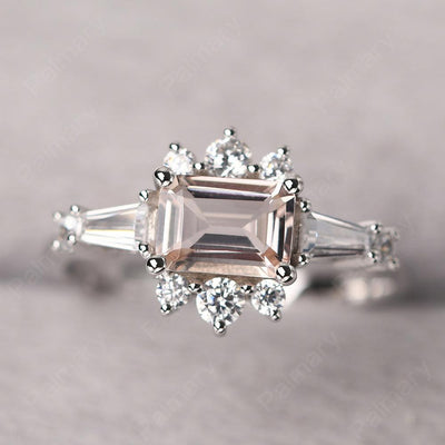 East West Emerald Cut Morganite Ring Silver - Palmary