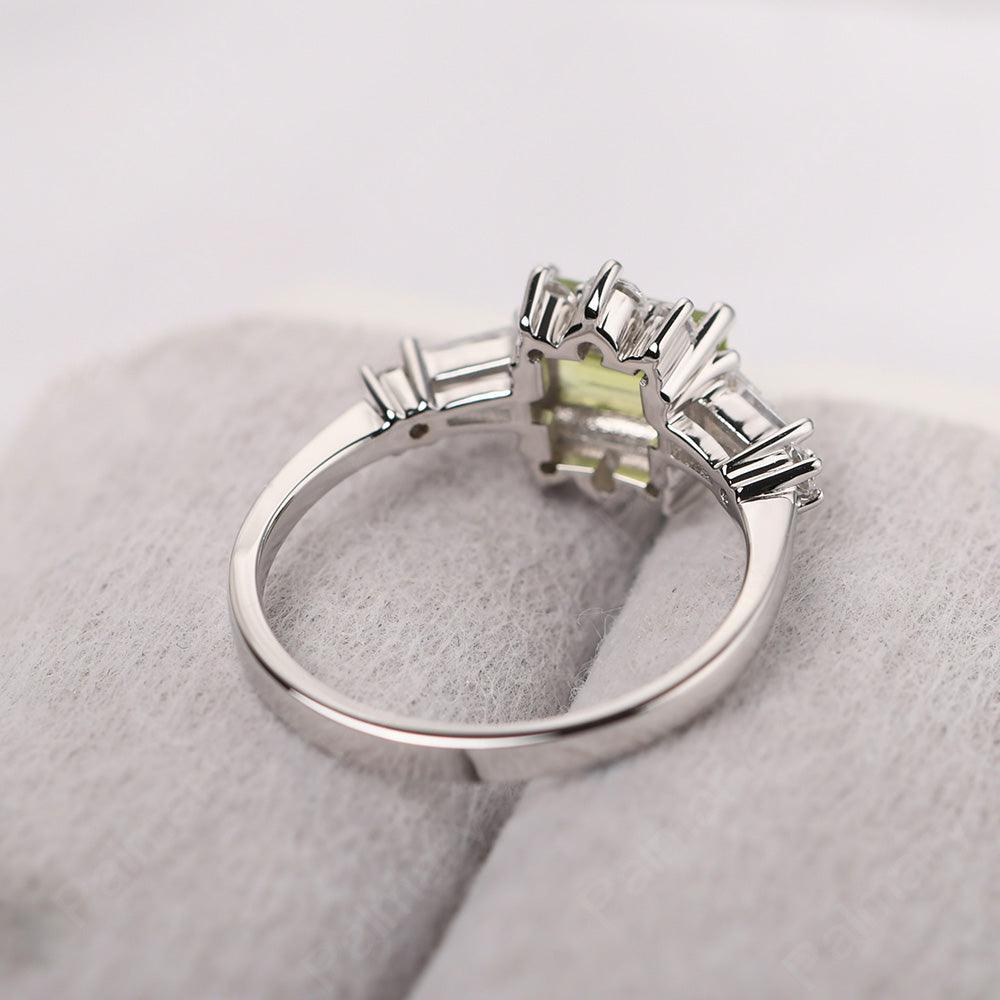 East West Emerald Cut Peridot Ring Silver - Palmary