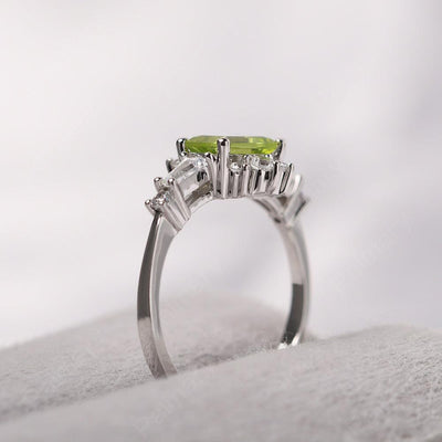 East West Emerald Cut Peridot Ring Silver - Palmary