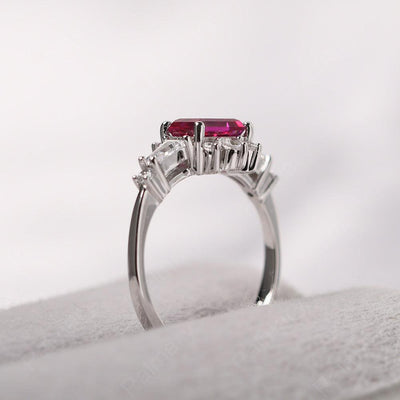 East West Emerald Cut Ruby Ring Silver - Palmary