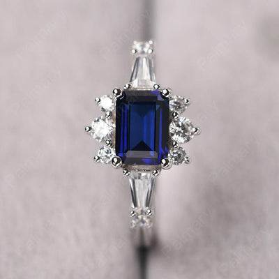 East West Emerald Cut Sapphire Ring Silver - Palmary