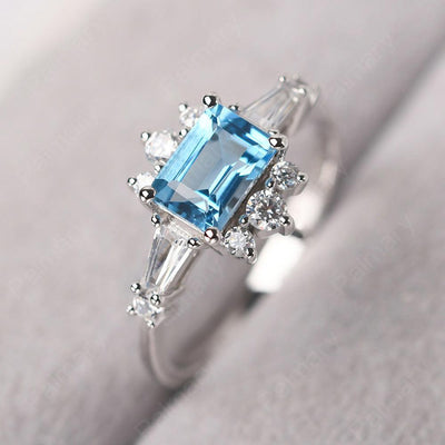 East West Emerald Cut Swiss Blue Topaz Ring Silver - Palmary