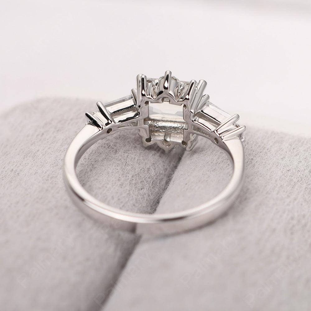 East West Emerald Cut White Topaz Ring Silver - Palmary