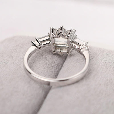 East West Emerald Cut White Topaz Ring Silver - Palmary