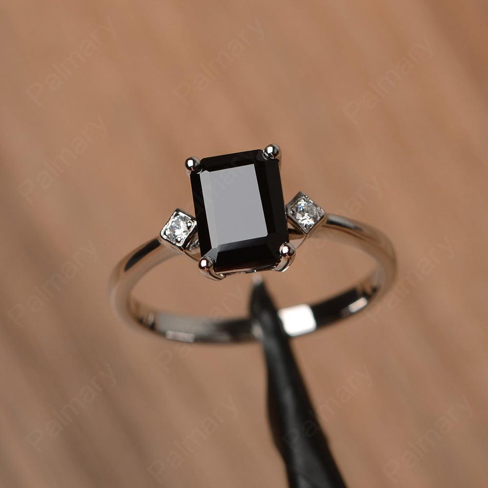 Emerald Cut Black Spinel Wedding Rings - Palmary