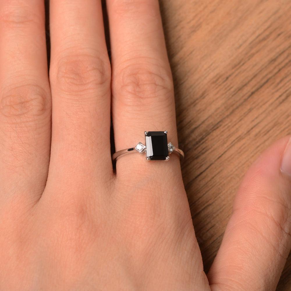 Emerald Cut Black Spinel Wedding Rings - Palmary