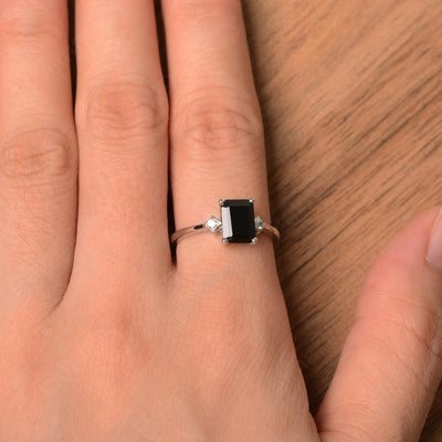 Emerald Cut Black Spinel Wedding Rings - Palmary