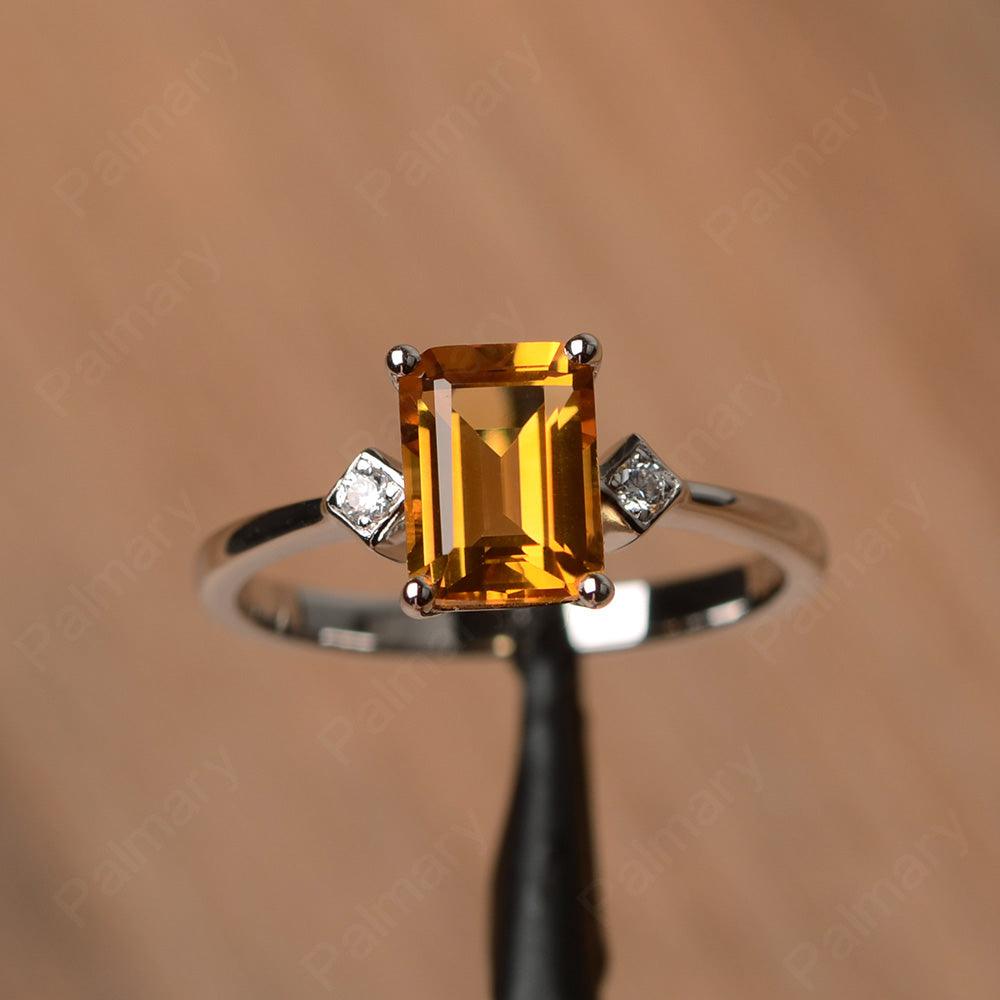 Emerald Cut Citrine Wedding Rings - Palmary