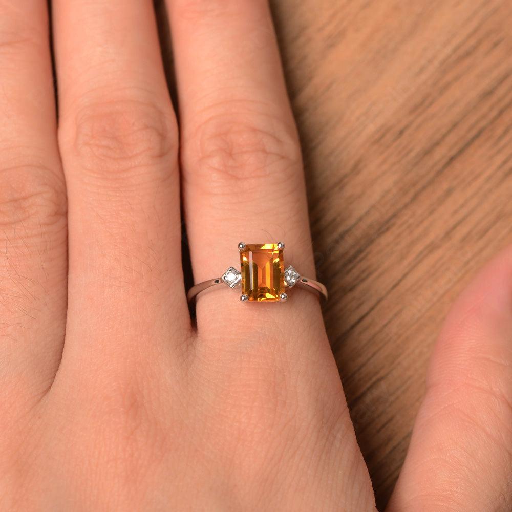 Emerald Cut Citrine Wedding Rings - Palmary