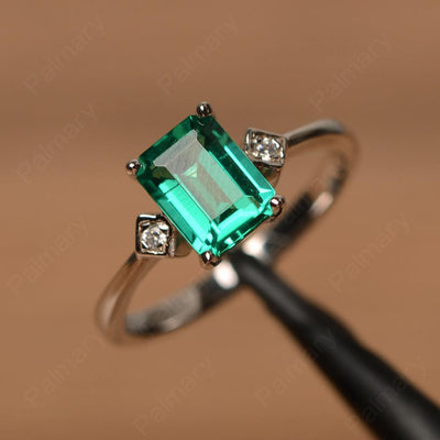 Emerald Cut Emerald Wedding Rings - Palmary