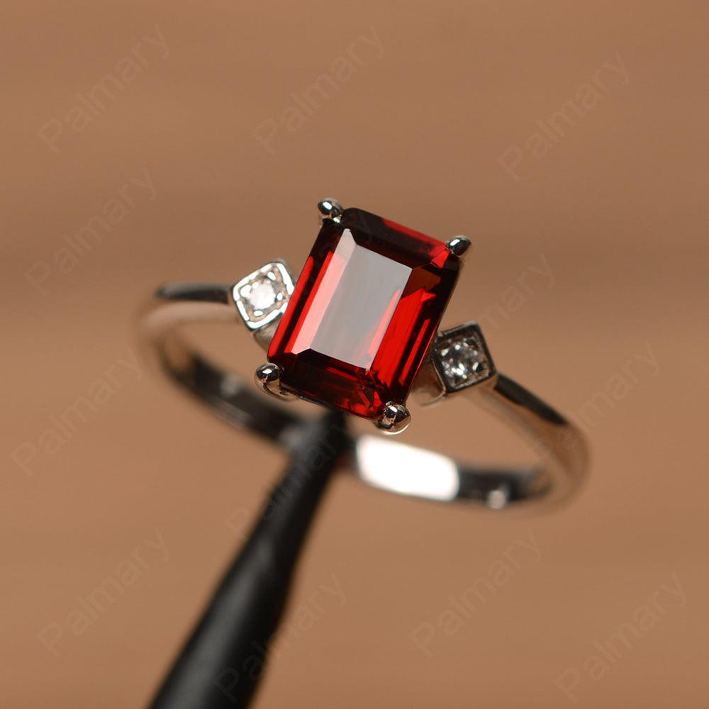 Emerald Cut Garnet Wedding Rings - Palmary