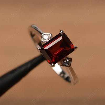 Emerald Cut Garnet Wedding Rings - Palmary