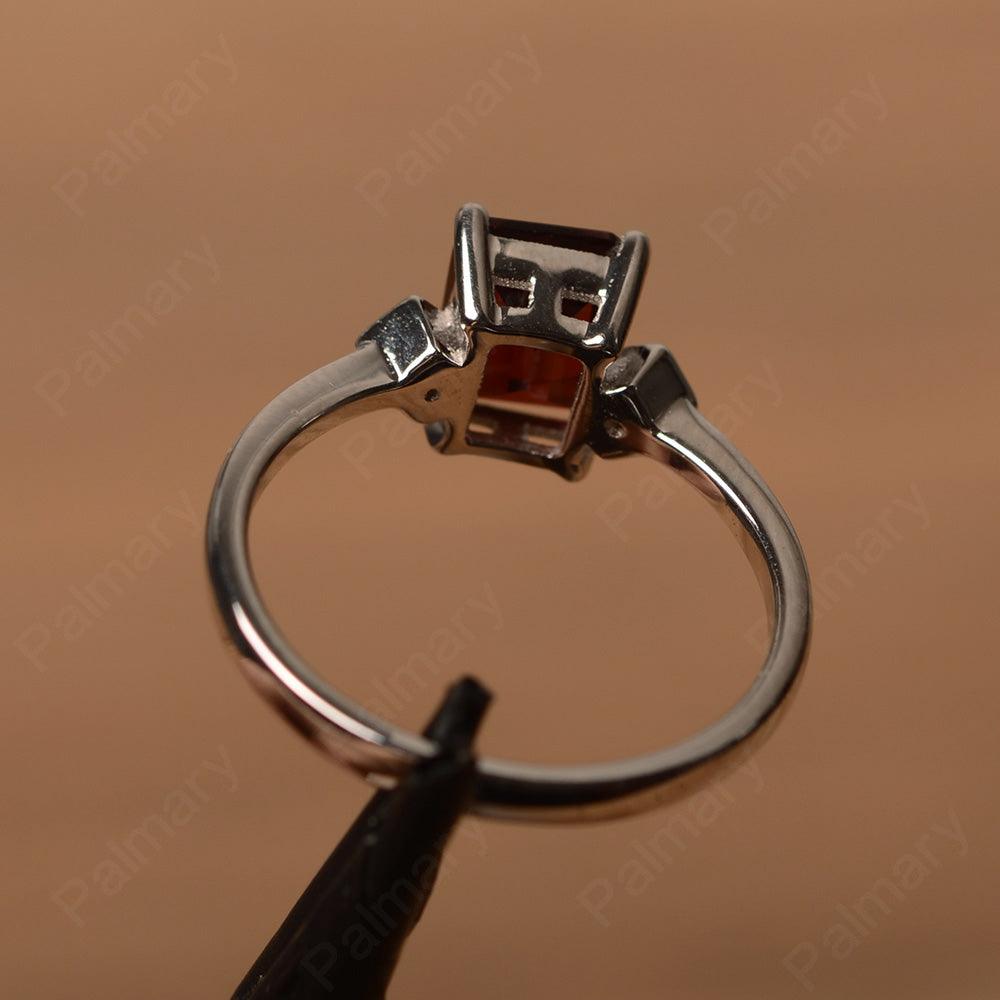 Emerald Cut Garnet Wedding Rings - Palmary