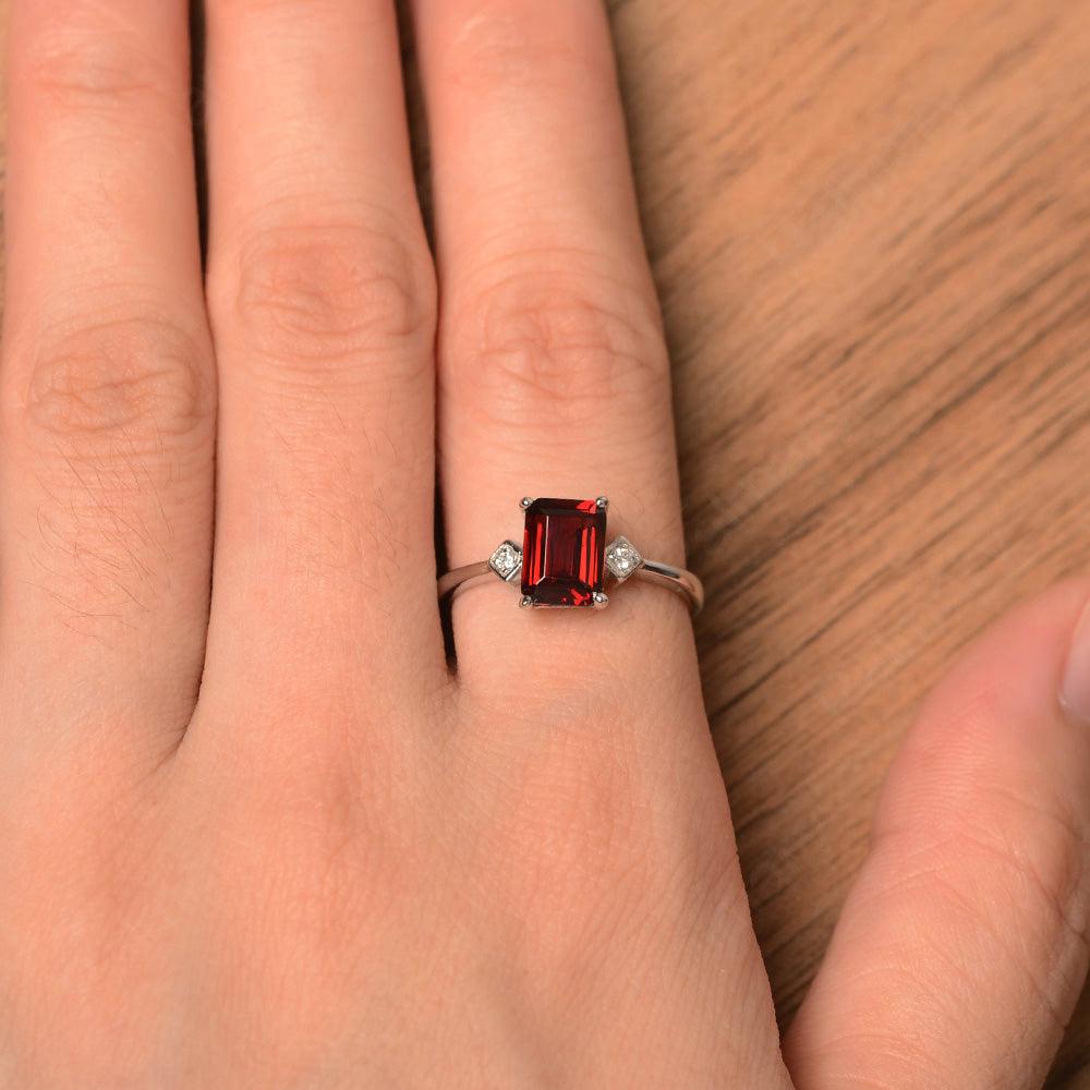 Emerald Cut Garnet Wedding Rings - Palmary